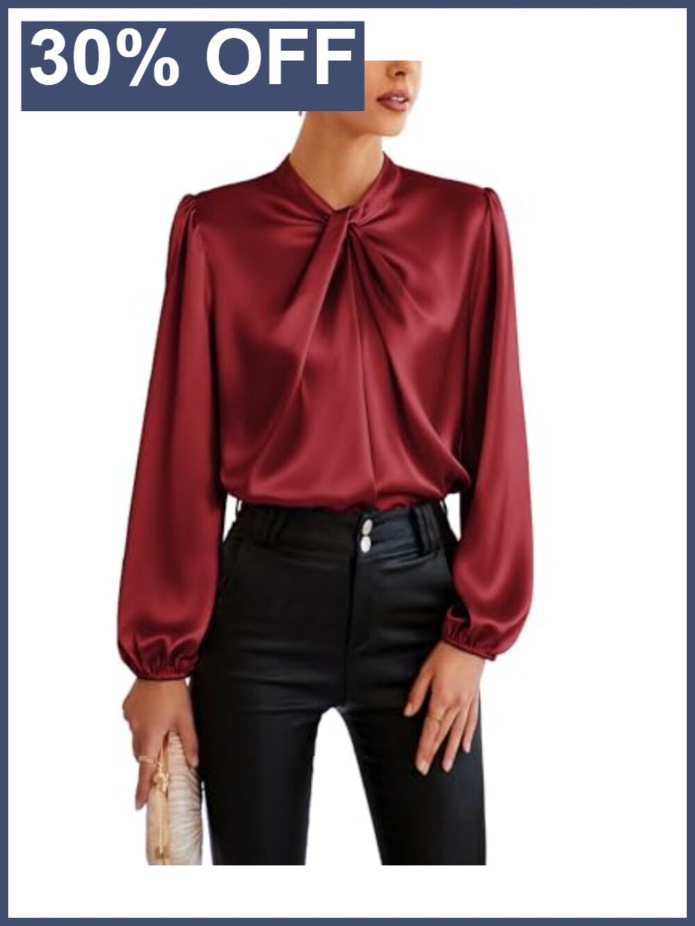 Women Business Casual Long Sleeve Satin Blouse Mock Neck Loose Fit Office Top